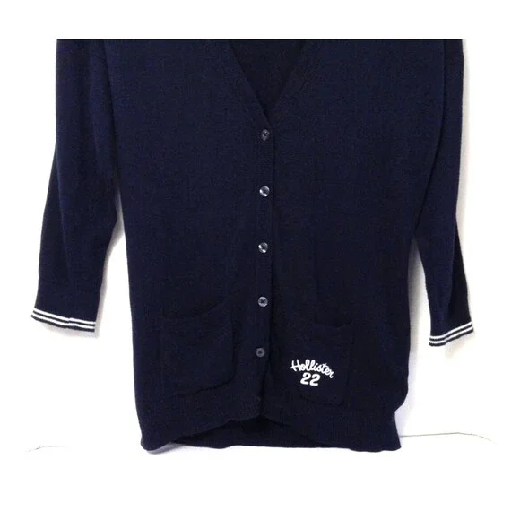 Vtg Hollister Cardigan Sweater Women L Black V-neck Y2K Preppy Elana Bella Logo - Picture 4 of 10